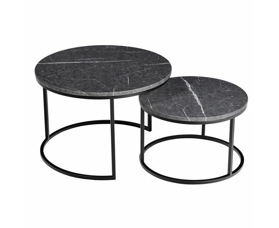 Набор кофейных столиков Tango серый мрамор с чёрными ножками, 2шт, изображение 2 | Интернет магазин мебели и декора LifeDekor