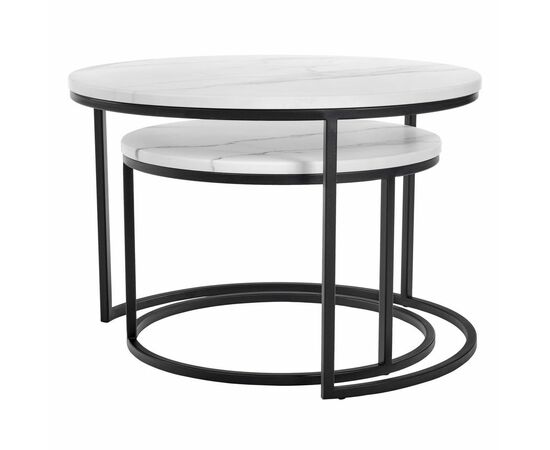 Набор кофейных столиков Tango белый мрамор с чёрными ножками, 2шт, изображение 3 | Интернет магазин мебели и декора LifeDekor