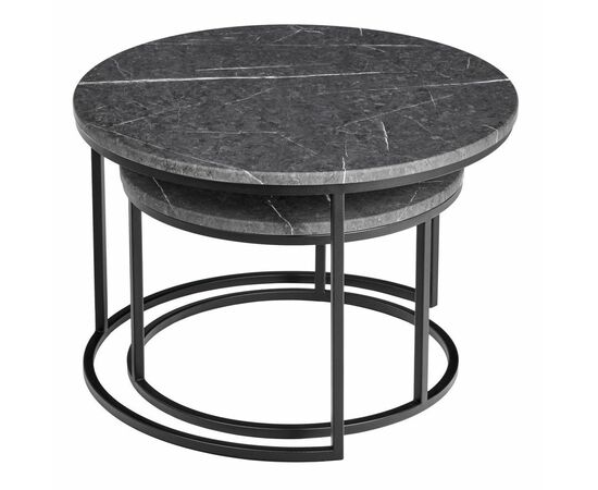 Набор кофейных столиков Tango серый мрамор с чёрными ножками, 2шт, изображение 3 | Интернет магазин мебели и декора LifeDekor