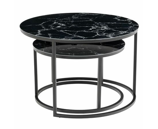Набор кофейных столиков Tango чёрный мрамор с чёрными ножками, 2шт, изображение 3 | Интернет магазин мебели и декора LifeDekor