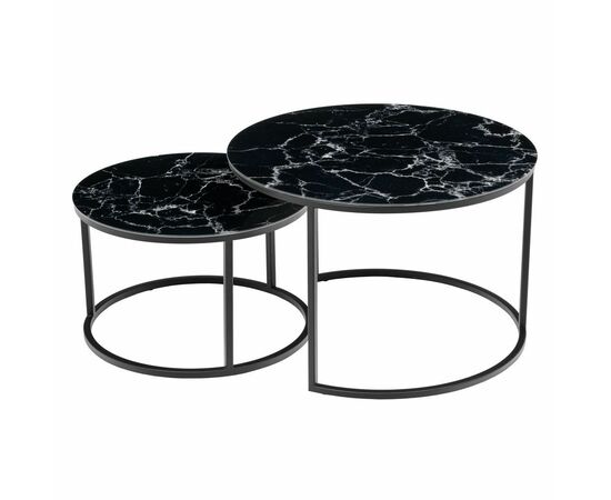 Набор кофейных столиков Tango чёрный мрамор с чёрными ножками, 2шт | Интернет магазин мебели и декора LifeDekor