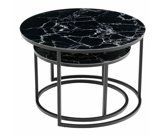 Набор кофейных столиков Tango чёрный мрамор с чёрными ножками, 2шт, изображение 2 | Интернет магазин мебели и декора LifeDekor