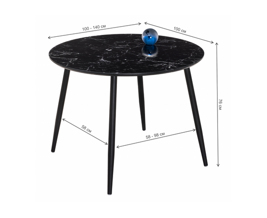Стол Кловис вставка стекло черный мрамор / черный, изображение 4 | Интернет магазин мебели и декора LifeDekor