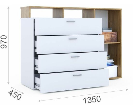 Комод «Невио-1» 1д4ящ, Дуб крафт золотой/белый, изображение 3 | Интернет магазин мебели и декора LifeDekor