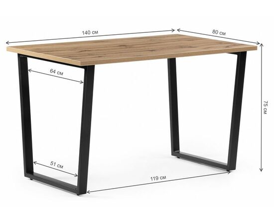 Стол деревянный Лота Лофт 140 25 мм дуб вотан / матовый черный, изображение 2 | Интернет магазин мебели и декора LifeDekor