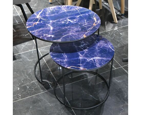 Набор кофейных столиков Tango темно-синий с чёрными ножками, 2шт, изображение 6 | Интернет магазин мебели и декора LifeDekor