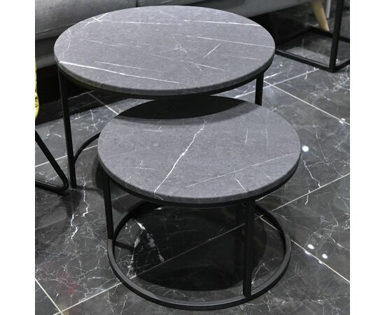 Набор кофейных столиков Tango серый мрамор с чёрными ножками, 2шт, изображение 12 | Интернет магазин мебели и декора LifeDekor