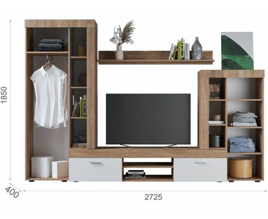 Стенка «Орфей», Дуб сонома/белый, изображение 3 | Интернет магазин мебели и декора LifeDekor