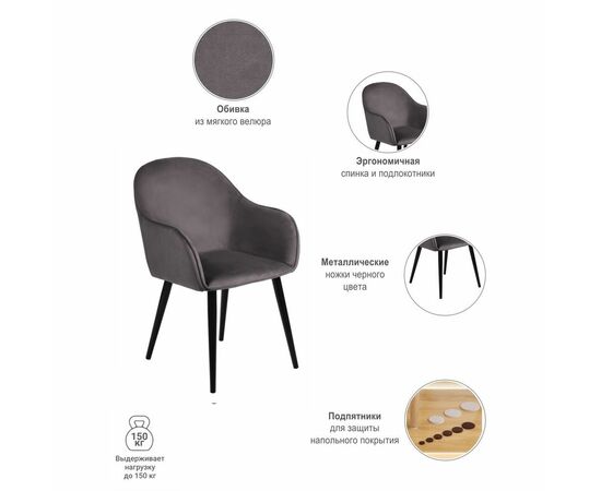 Стул Frida тёмно-серый велюр, изображение 12 | Интернет магазин мебели и декора LifeDekor