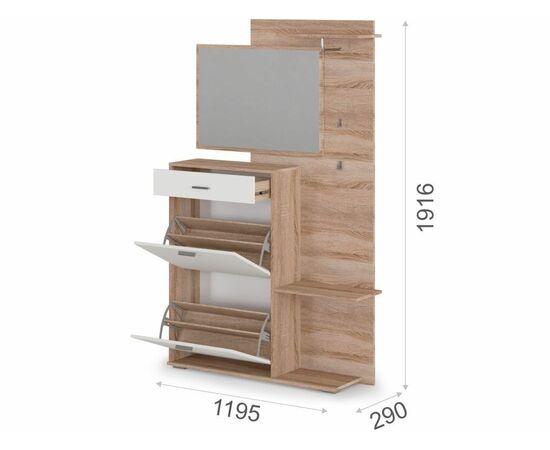 Прихожая «Вито», Дуб сонома/белый, изображение 4 | Интернет магазин мебели и декора LifeDekor