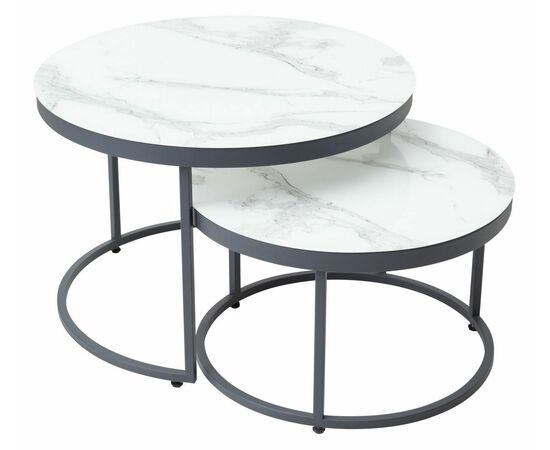 Журнальный столик Эрвин (комплект) Белый мрамор, стекло/ каркас графит, изображение 3 | Интернет магазин мебели и декора LifeDekor