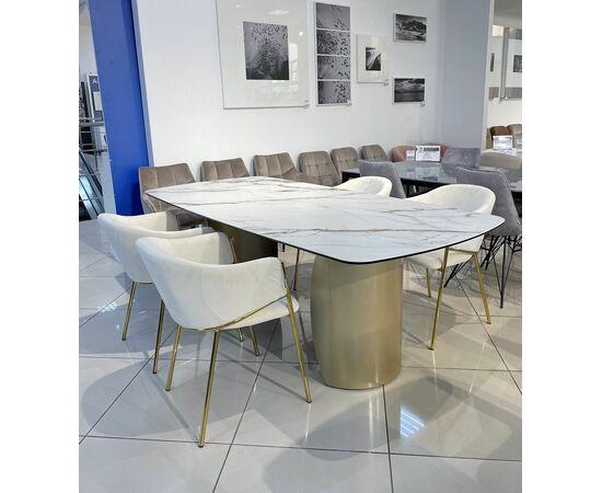 Стол BRONTE 220 KL-188 Контрастный мрамор матовый, итальянская керамика/ каркас цвета шампань М-City, изображение 2 | Интернет магазин мебели и декора LifeDekor