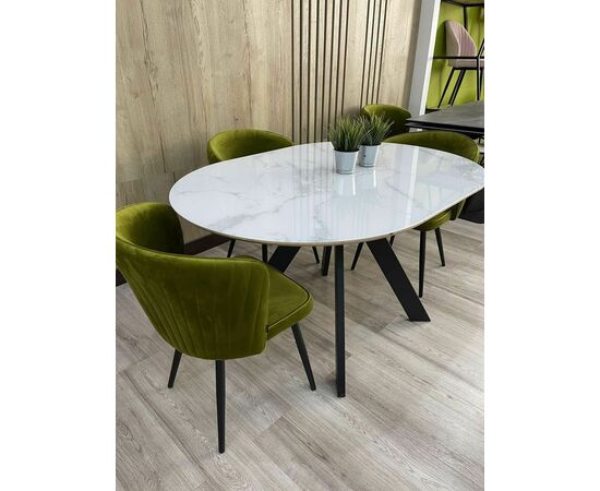 Стол БОНЖУР 100 БЕЛЫЙ МРАМОР, черная шагрень, стекло / ЧЕРНЫЙ каркас М-City, изображение 2 | Интернет магазин мебели и декора LifeDekor