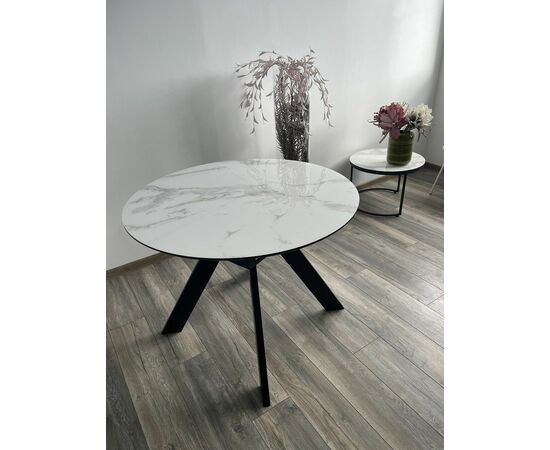 Стол БОНЖУР 100 БЕЛЫЙ МРАМОР, черная шагрень, стекло / ЧЕРНЫЙ каркас М-City, изображение 4 | Интернет магазин мебели и декора LifeDekor