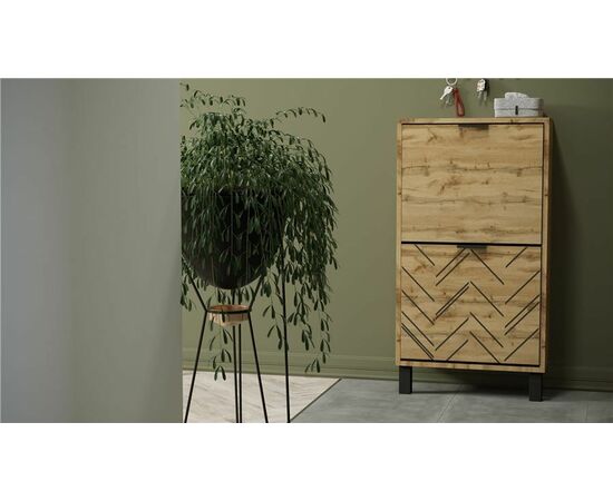 Тумба для обуви "Хигс" (Дуб вотан/Черный), изображение 2 | Интернет магазин мебели и декора LifeDekor