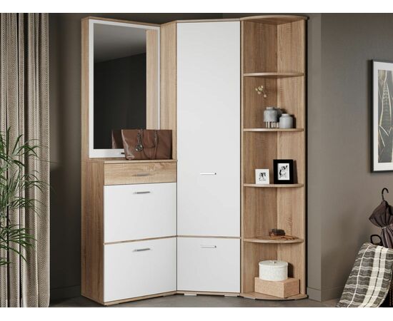 Прихожая «Виола» угловая М, Дуб сонома/белый, изображение 2 | Интернет магазин мебели и декора LifeDekor