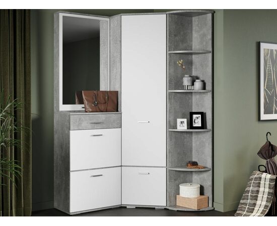 Прихожая «Виола» угловая М, Ателье светлый/белый, изображение 2 | Интернет магазин мебели и декора LifeDekor