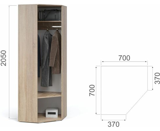 Прихожая «Виола» угловая М, Дуб сонома/белый, изображение 4 | Интернет магазин мебели и декора LifeDekor