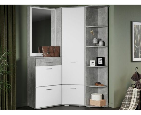 Прихожая «Виола» угловая М, Ателье светлый/белый | Интернет магазин мебели и декора LifeDekor