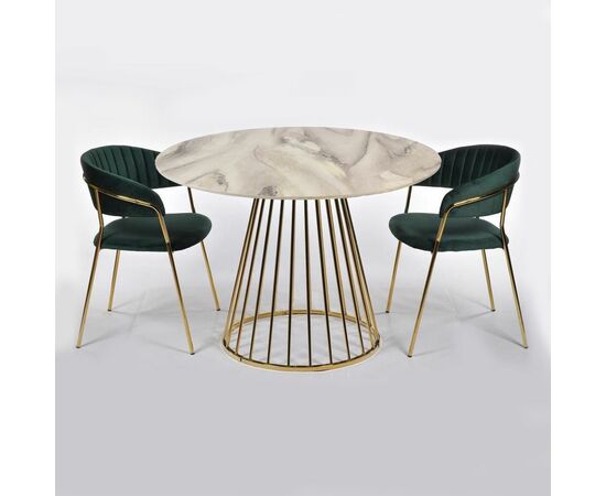 Стол Liverpool диам.100см, керамогранит белый мрамор с золотистыми ножками, изображение 3 | Интернет магазин мебели и декора LifeDekor
