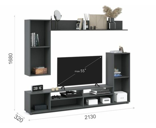 Стенка «Нео», Антрацит/Белый бриллиант, изображение 5 | Интернет магазин мебели и декора LifeDekor