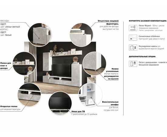 Стенка «Нео», Белый/Ателье светлый, изображение 13 | Интернет магазин мебели и декора LifeDekor