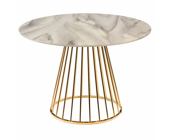 Стол Liverpool диам.100см, керамогранит белый мрамор с золотистыми ножками | Интернет магазин мебели и декора LifeDekor