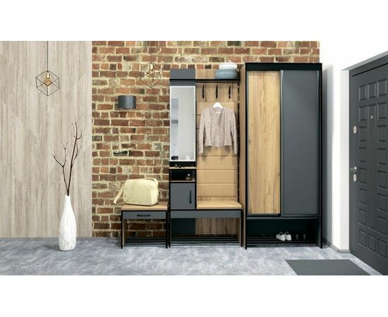 Прихожая с зеркалом Ольга Лофт 1, Дуб крафт золотой/Темно-серый, изображение 2 | Интернет магазин мебели и декора LifeDekor