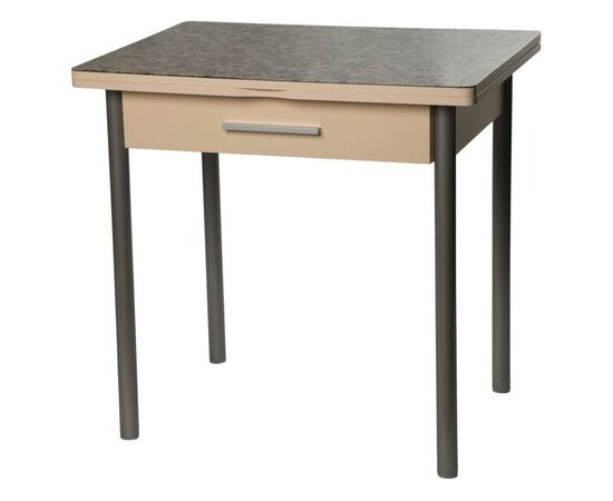 Стол М37 «Милагро» с ящиком ДП1-03-06 стекло «Мозаика бежевая»/крем, ноги металлик, изображение 2 | Интернет магазин мебели и декора LifeDekor