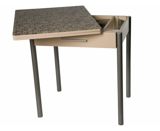 Стол М37 «Милагро» с ящиком ДП1-03-06 стекло «Мозаика бежевая»/крем, ноги металлик, изображение 3 | Интернет магазин мебели и декора LifeDekor