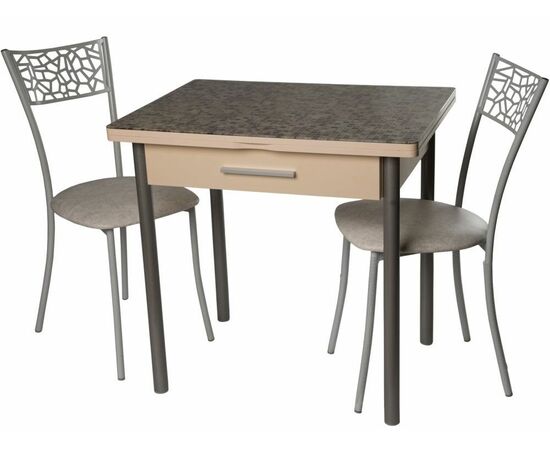 Стол М37 «Милагро» с ящиком ДП1-03-06 стекло «Мозаика бежевая»/крем, ноги металлик, изображение 5 | Интернет магазин мебели и декора LifeDekor