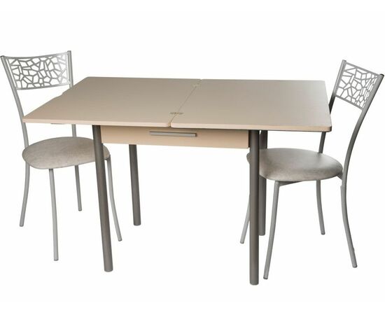 Стол М37 «Милагро» с ящиком ДП1-03-06 стекло «Мозаика бежевая»/крем, ноги металлик, изображение 7 | Интернет магазин мебели и декора LifeDekor