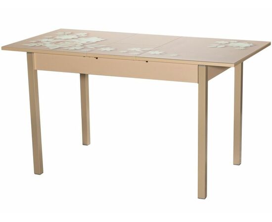 Стол М82 ДП1-03-03 1100(1400)*680 «Бристоль» Стекло Мателюкс с/в «Кофейные цветы», Н/с Беж., изображение 3 | Интернет магазин мебели и декора LifeDekor