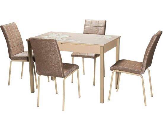 Стол М82 ДП1-03-03 1100(1400)*680 «Бристоль» Стекло Мателюкс с/в «Кофейные цветы», Н/с Беж., изображение 4 | Интернет магазин мебели и декора LifeDekor