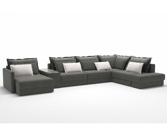 Incanto диван-кровать с шезлонгом и баром бархат серый | Интернет магазин мебели и декора LifeDekor