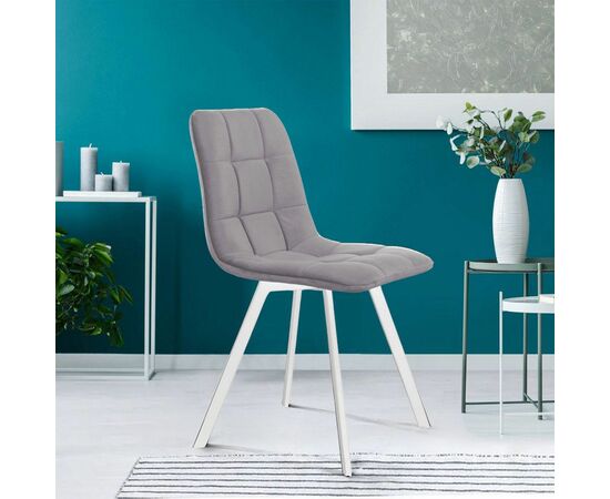 Стул UNO, бархат светло-серый 26/ белый профиль, изображение 2 | Интернет магазин мебели и декора LifeDekor