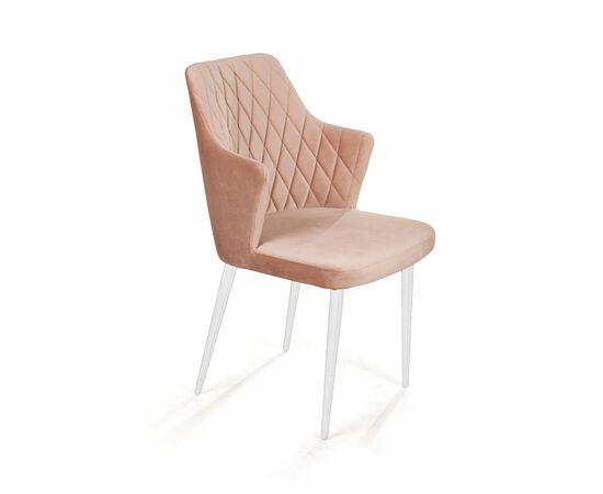 Стул с подлокотниками Hunt ромб, бархат бежевый 5 / белый конус | Интернет магазин мебели и декора LifeDekor