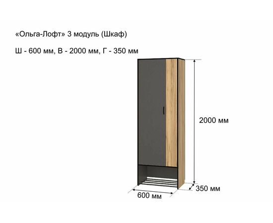 Шкаф ОЛЬГА-ЛОФТ 3, Дуб Крафт Золотой, Темно Серый, изображение 6 | Интернет магазин мебели и декора LifeDekor