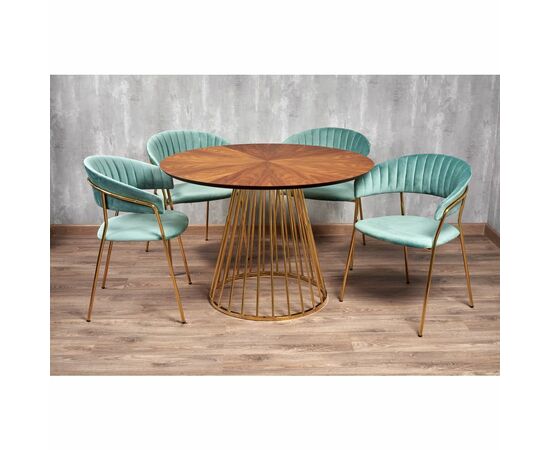 Стол Liverpool диам.110см, шпон орех лучевой набор, с золотистыми ножками, изображение 14 | Интернет магазин мебели и декора LifeDekor