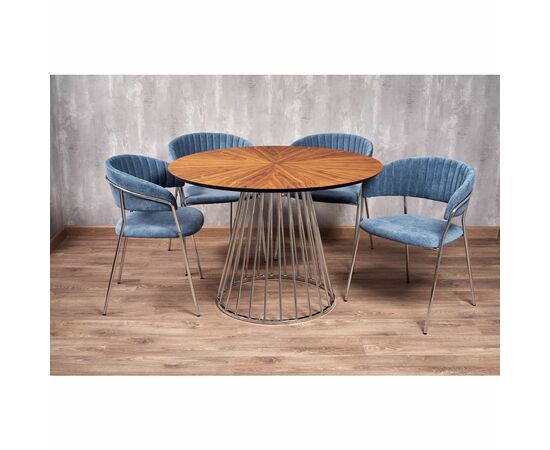 Стол Liverpool диам.110см, шпон орех лучевой набор, с хромированными ножками, изображение 15 | Интернет магазин мебели и декора LifeDekor