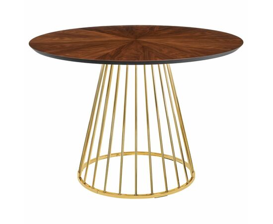 Стол Liverpool диам.110см, шпон орех лучевой набор, с золотистыми ножками, изображение 2 | Интернет магазин мебели и декора LifeDekor