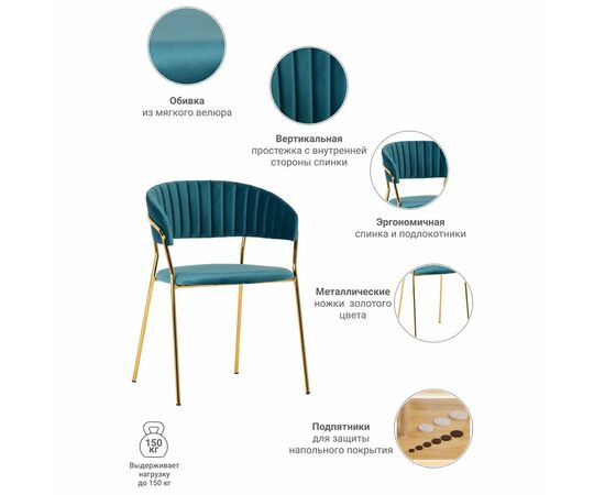 Стул Turin бирюзовый с золотыми ножками, Цвет: Бирюзовый, изображение 10 | Интернет магазин мебели и декора LifeDekor