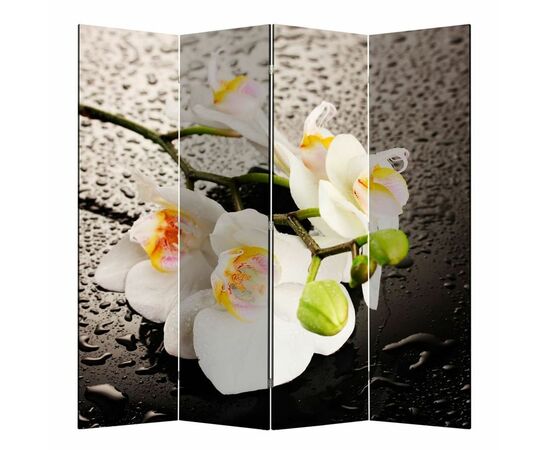 Ширма 1111-4 "Белая орхидея и капли" (4 панели) | Интернет магазин мебели и декора LifeDekor