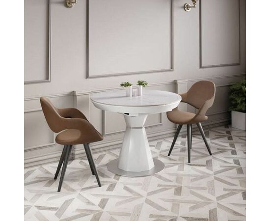 Стол обеденный раскладной T7067 Neo (1000-1300x1000x760) Ceramic (глянцевый мрамор керамика/белый глянцевый), изображение 13 | Интернет магазин мебели и декора LifeDekor