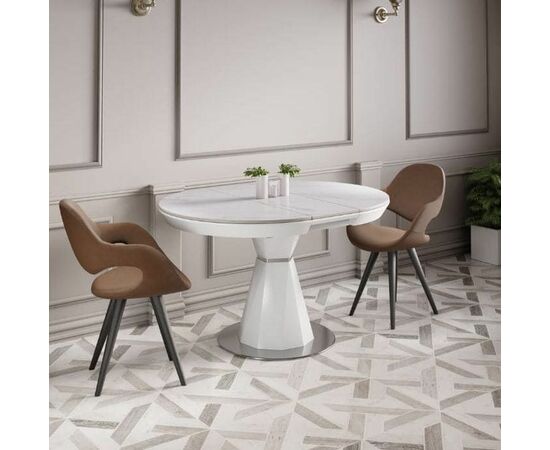 Стол обеденный раскладной T7067 Neo (1000-1300x1000x760) Ceramic (глянцевый мрамор керамика/белый глянцевый), изображение 14 | Интернет магазин мебели и декора LifeDekor