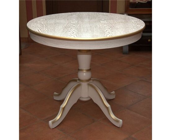 Стол обеденный раздвижной Круглый (Белый / патина золото) | Интернет магазин мебели и декора LifeDekor