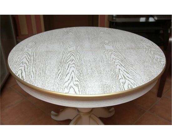 Стол обеденный раздвижной Круглый (Белый / патина золото), изображение 2 | Интернет магазин мебели и декора LifeDekor