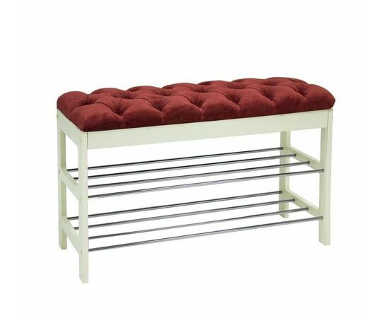 Банкетка "Грейс" (Дуб шампань, ткань бордовая, каретная стяжка) Вис | Интернет магазин мебели и декора LifeDekor