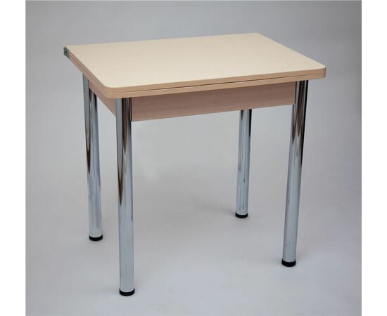 Стол обеденный ЛС-831 (Бежевые круги/ ноги Хром/кромка+царги Дуб беленый) | Интернет магазин мебели и декора LifeDekor