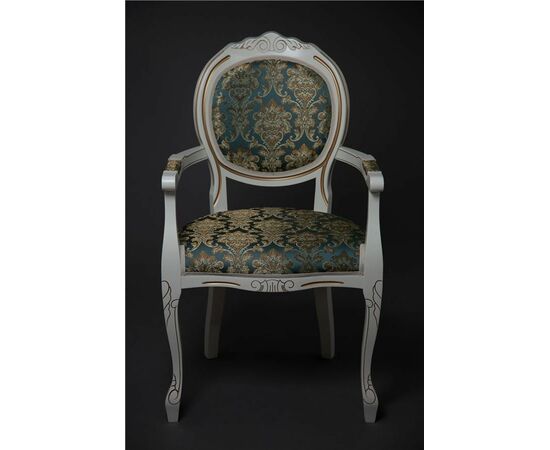 Кресло Милорд-12 (1013+патина золото/ткань Андрис бирюза Вензель) слоновая кость) | Интернет магазин мебели и декора LifeDekor